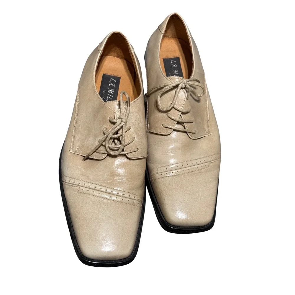 La Milano Genuine Leather Lace Up Shoes Cream‎ Off White Men Size 8.5 Cap Toe